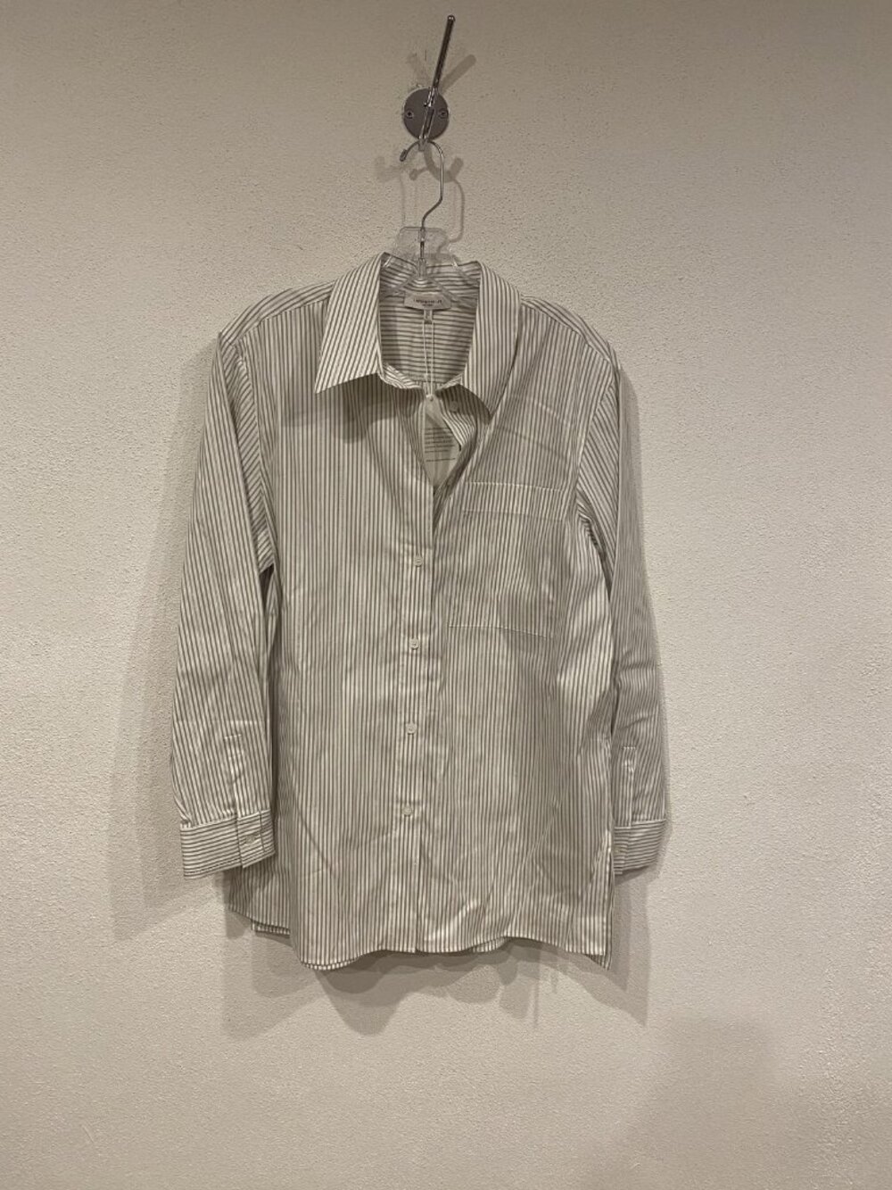 Lafayette 148 New York Shirt Womens Medium Green Stripe Button Front Top Blouse